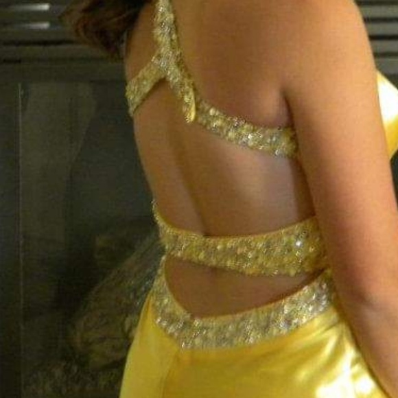 Yellow formal dress with Sequin on Straps and Waist - Picture 2 of 6